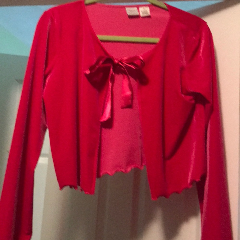 Talbots Kids Pink velvet jacket, satin tie bow